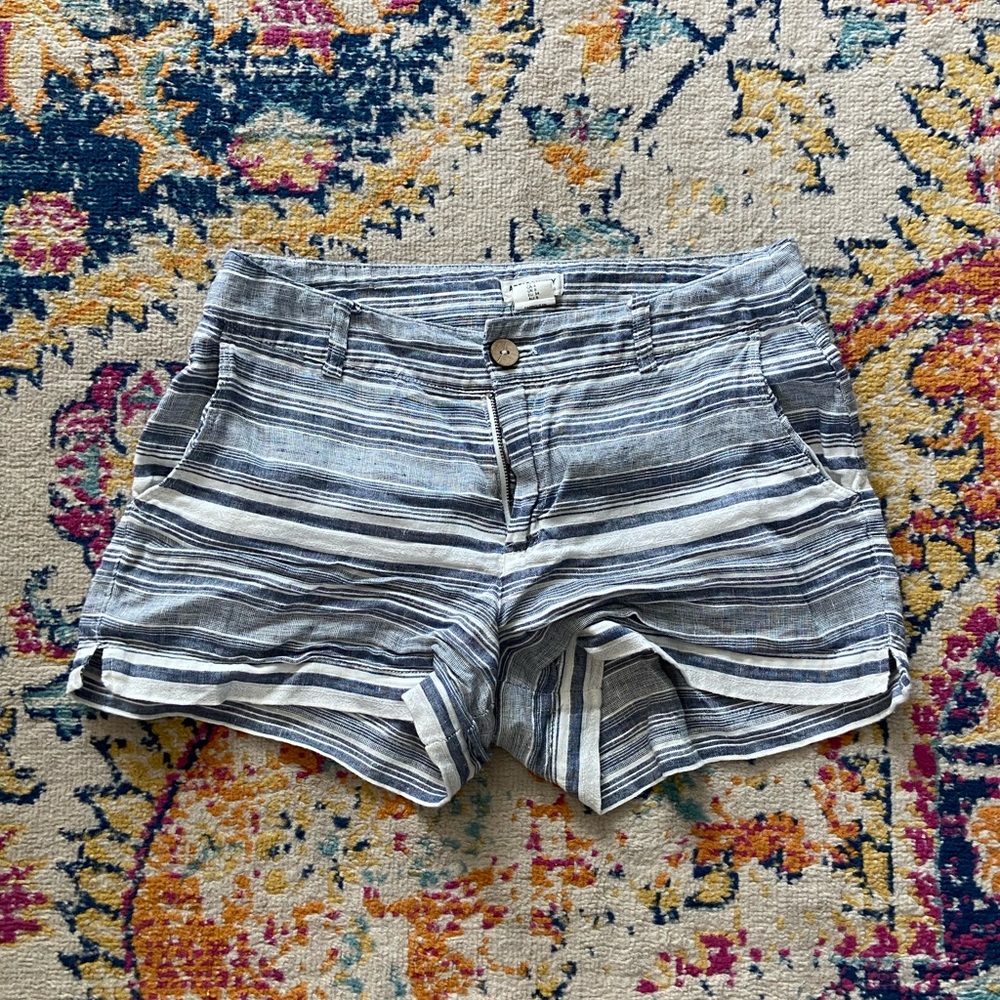 Blue and cream striped linen shorts